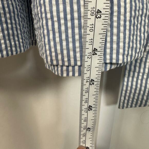 Anne Klein Blue‎ White Stripe Seersucker Sleeveless Midi Shirt Dress Sz 2 Preppy - Picture 9 of 9